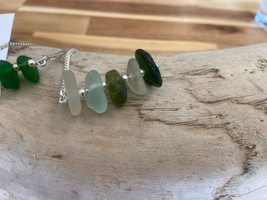 Multi chunk seaglass bar with silver plated chain