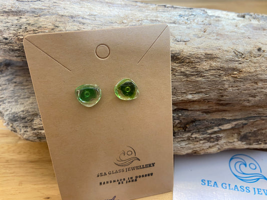 925 Sterling Silver green resin small round earrings