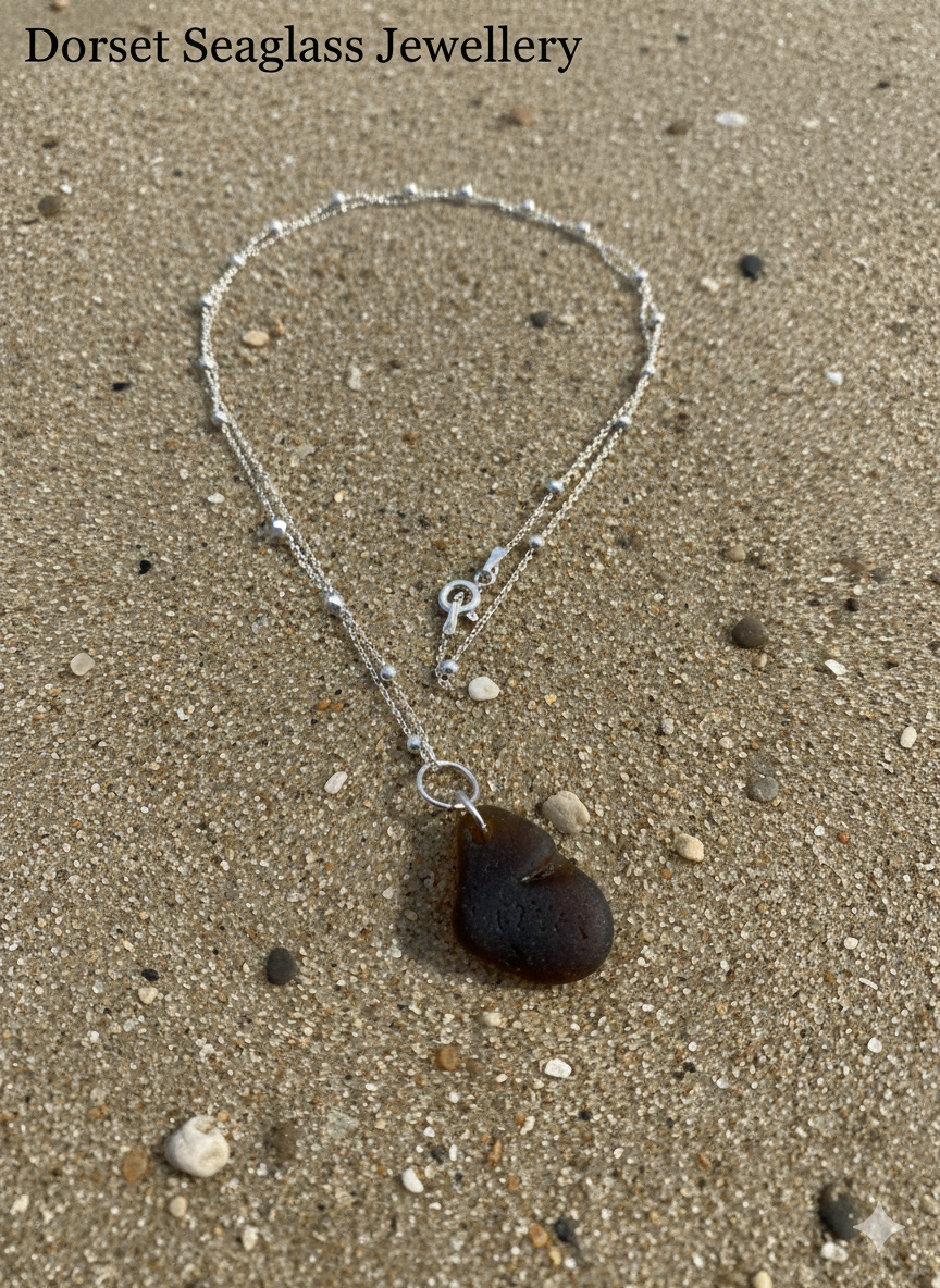 925 Recycled sterling silver amber coloured seaglass necklace