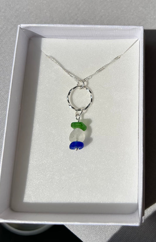 Dainty 925 Sterling silver multi chip seaglass necklace