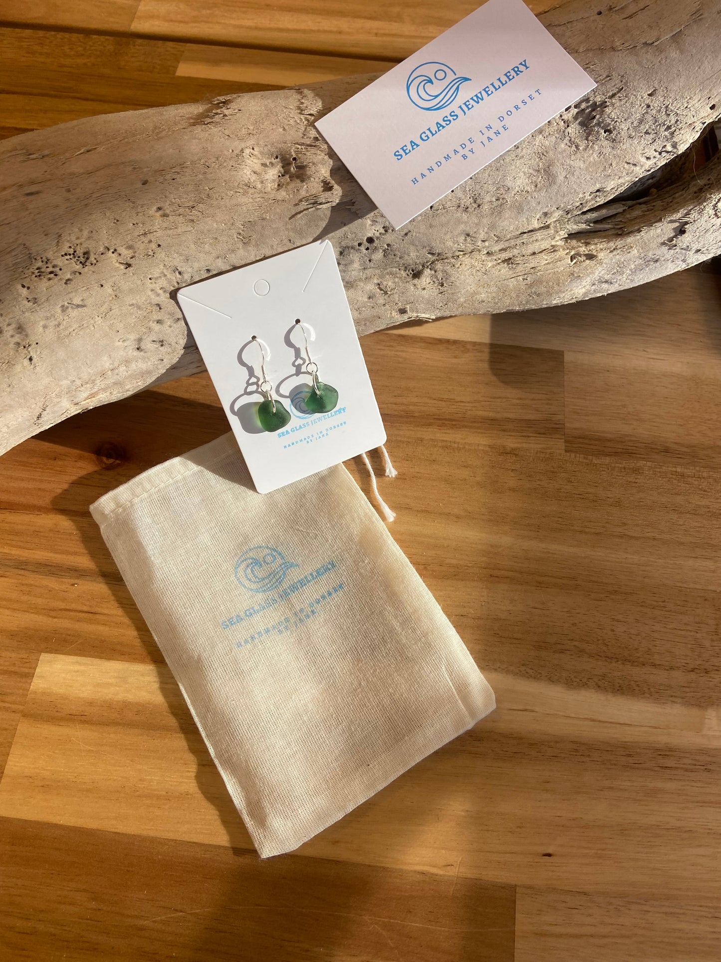 925 Sterling Silver simple drop sea glass earrings