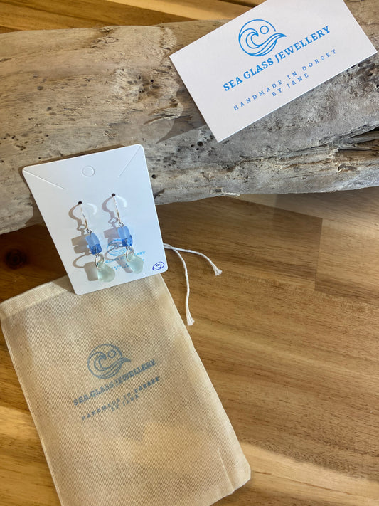 925 Sterling Silver drop sea glass earrings