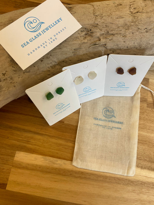 925 Sterling silver sea glass stud earrings