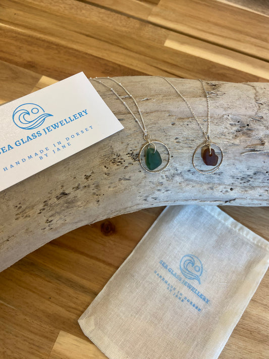 925 Sterling silver necklace with hand drilled sea glass