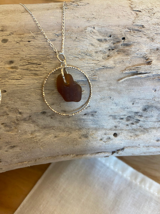 925 Sterling silver necklace with hand drilled sea glass