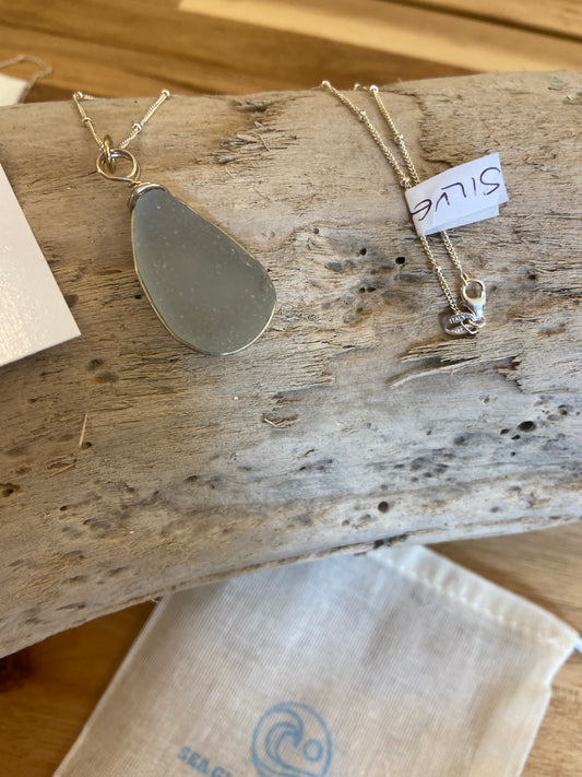 925 Sterling silver necklace with wire wrapped sea glass