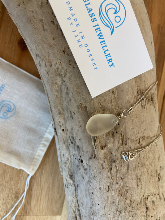 925 Sterling silver top wrapped sea glass pendant
