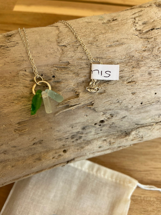 925 Sterling silver multi small chunk seaglass necklace