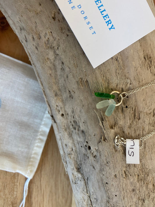 925 Sterling silver multi small chunk seaglass necklace