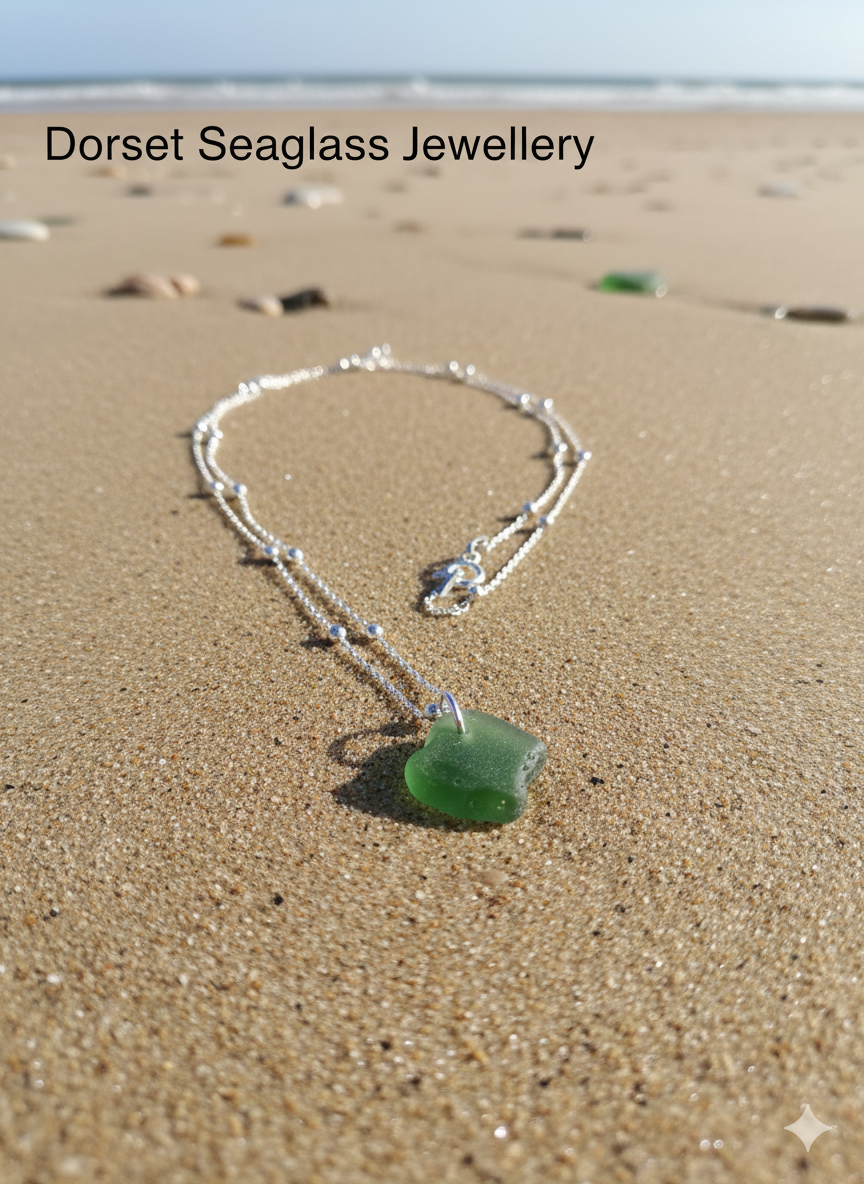 925 Recycled sterling silver green seaglass necklace