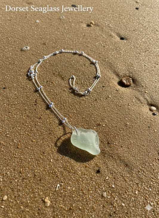 925 Recycled sterling silver light blue seaglass necklace