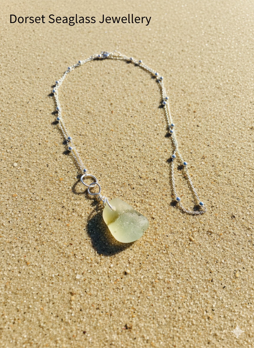 925 Recycled sterling silver clear seaglass necklace with inclusions