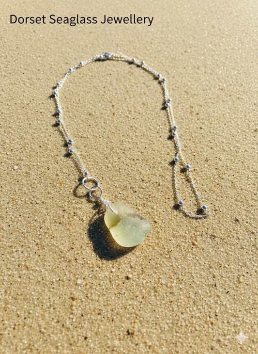 925 Recycled sterling silver clear seaglass necklace with inclusions