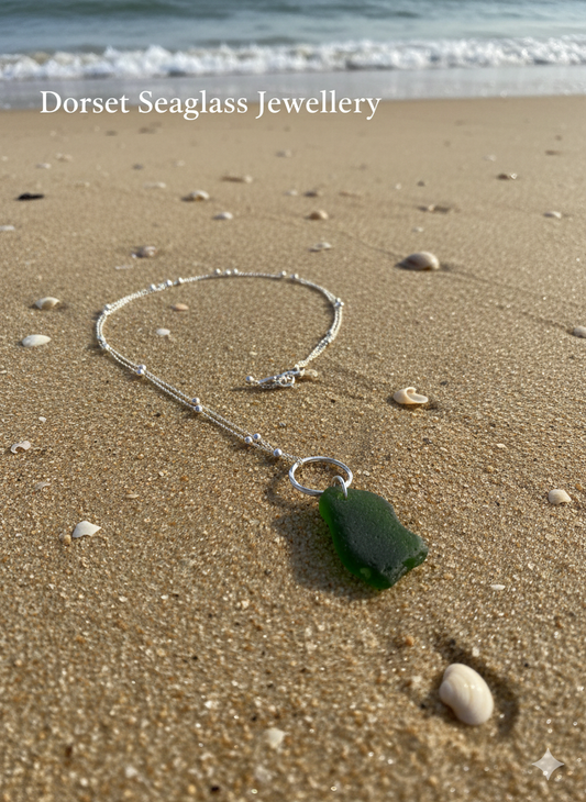 925 Recycled sterling silver green seaglass on twisted ring necklace