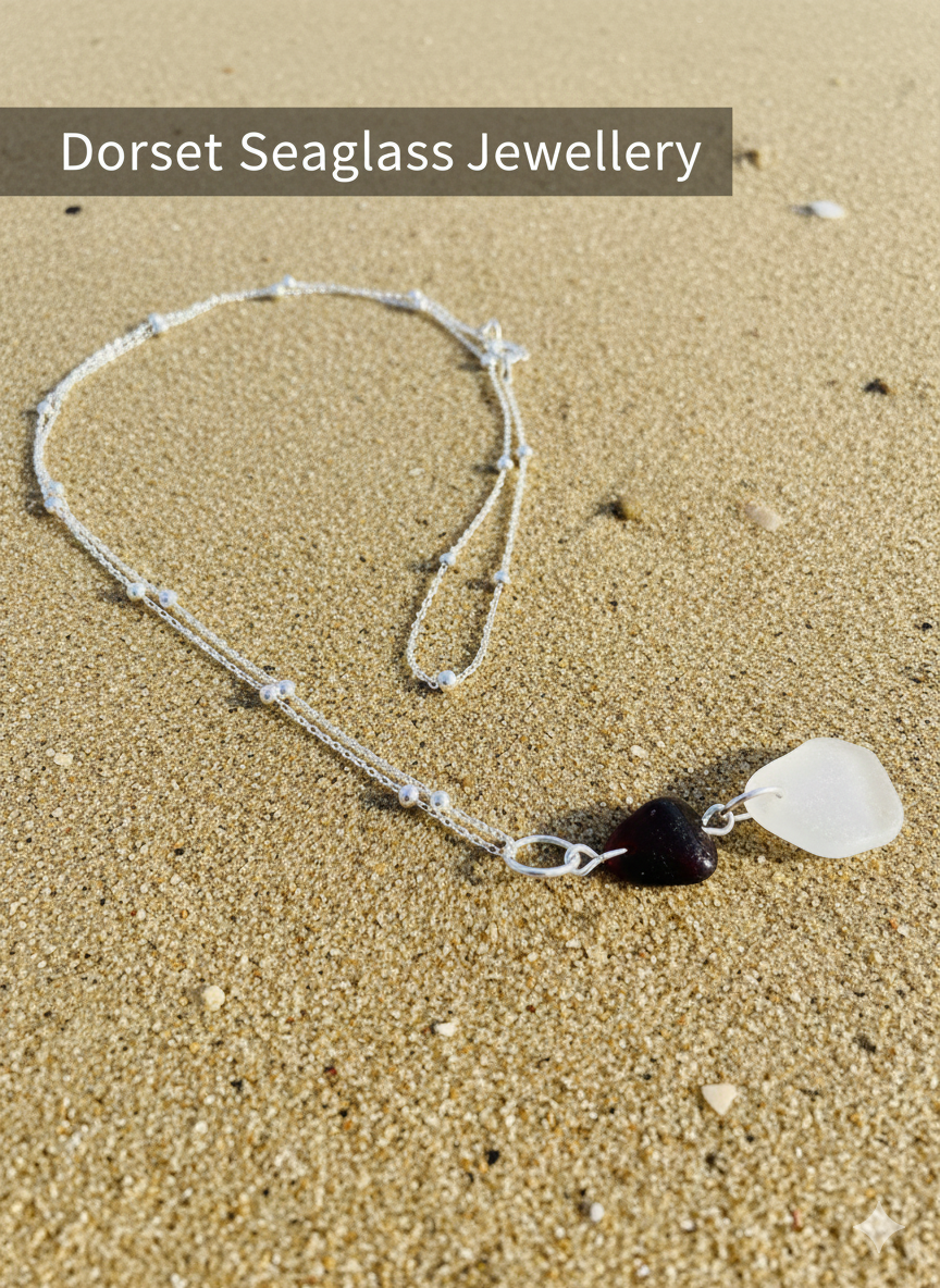 925 Recycled sterling silver clear with garnet chip seaglass necklace