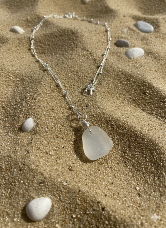 925 Recycled sterling silver clear seaglass necklace