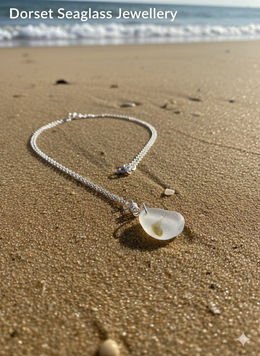 925 Recycled sterling silver clear with inclusions seaglass necklace
