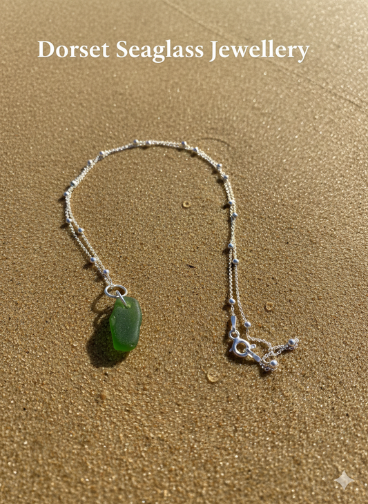 925 Recycled sterling silver green seaglass necklace