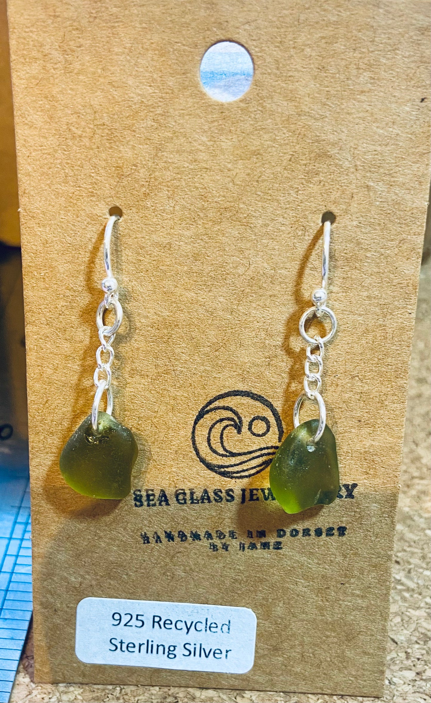 925 Sterling Silver greeen sea glass earrings