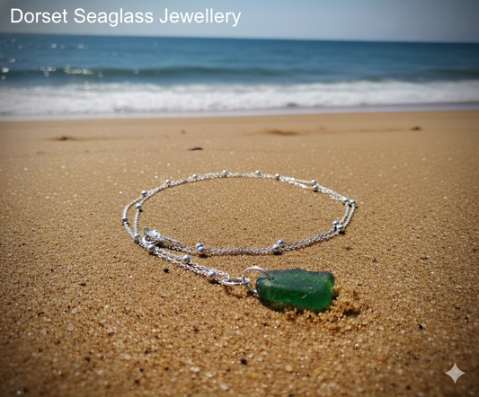 925 Recycled sterling silver green seaglass necklace