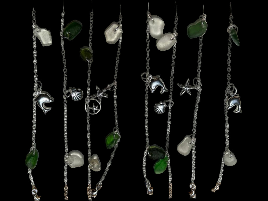 Recycled 925 sterling silver bracelet with sea glass and charm accent