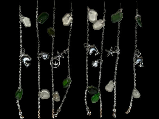 Recycled 925 sterling silver bracelet with sea glass and charm accent